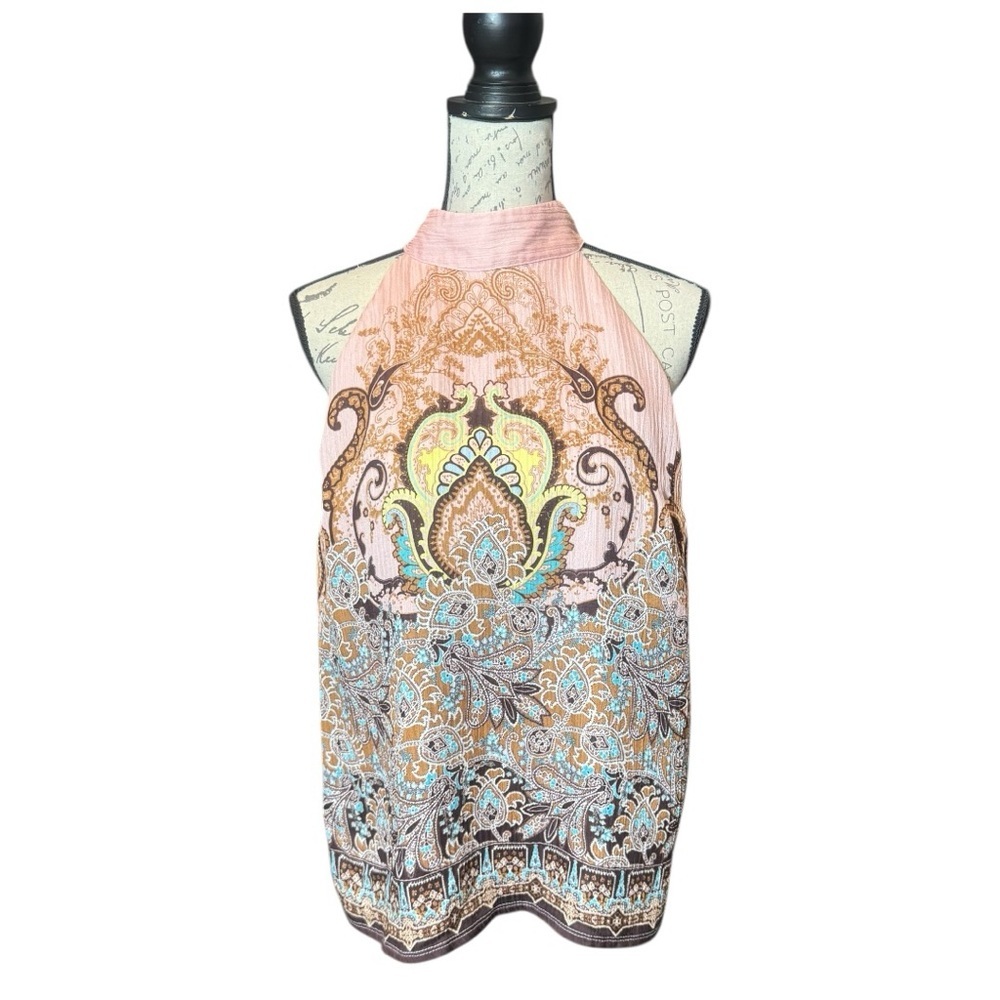 NY& Co 7th Avenue Pretty Paisley Halter Neck Top - Pink and Blue Size Medium